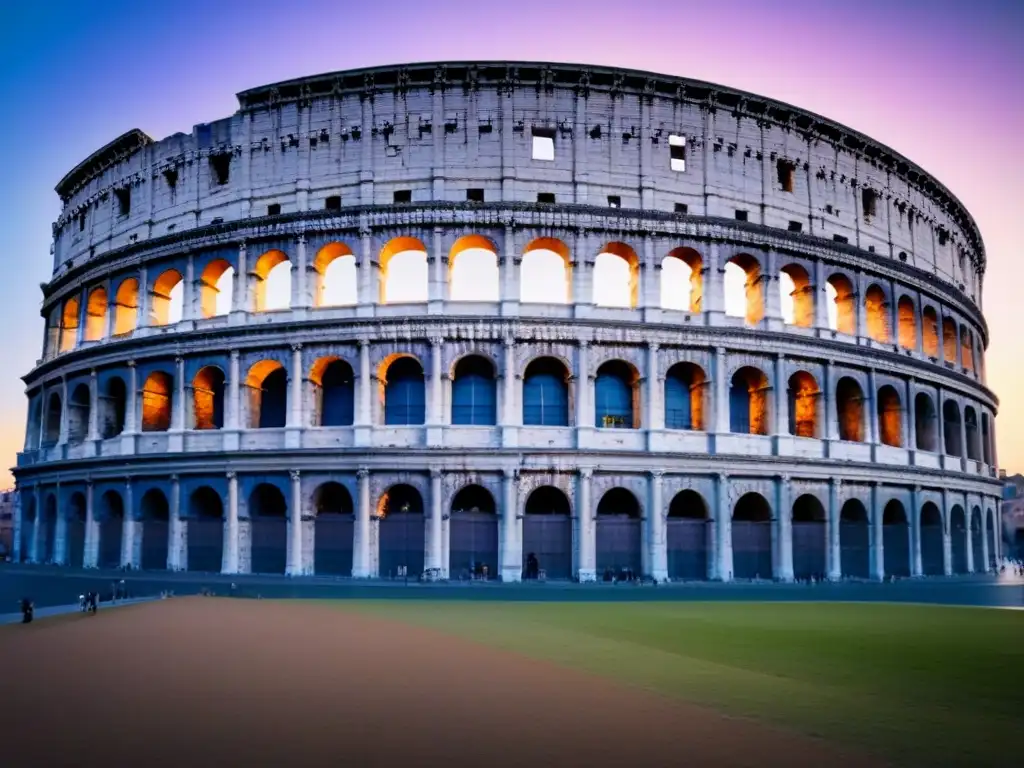 Imponente Coliseo Romano al atardecer, destacando su grandeza histórica