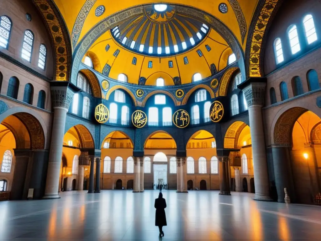 Impresionante arquitectura de la Hagia Sophia en Estambul, resaltando su cúpula y detalles ornamentales