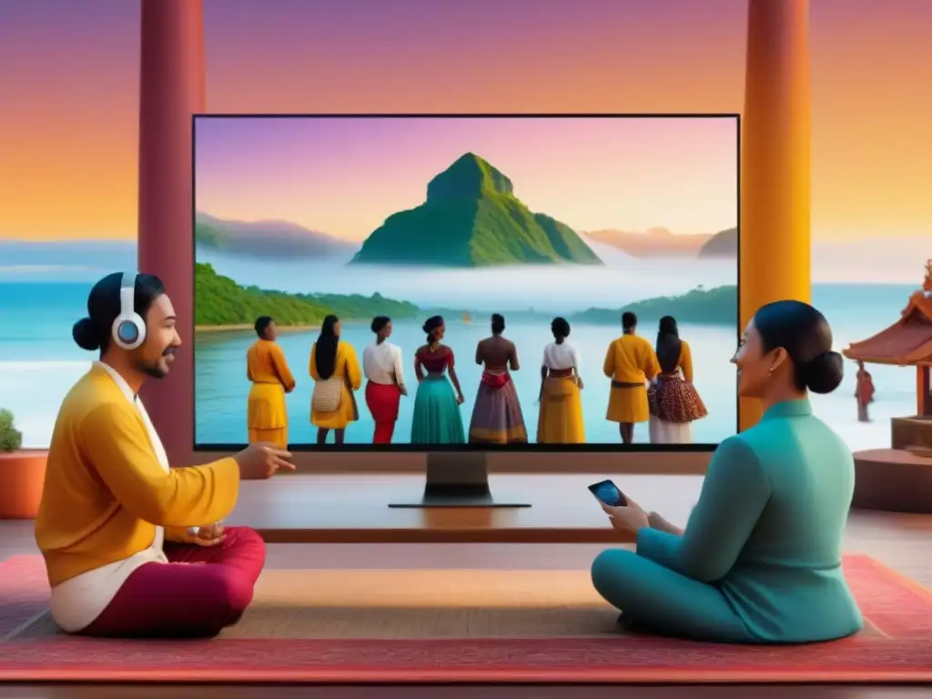 Intercambios culturales auténticos en línea: una ilustración digital detallada de diversidad cultural y conexiones globales