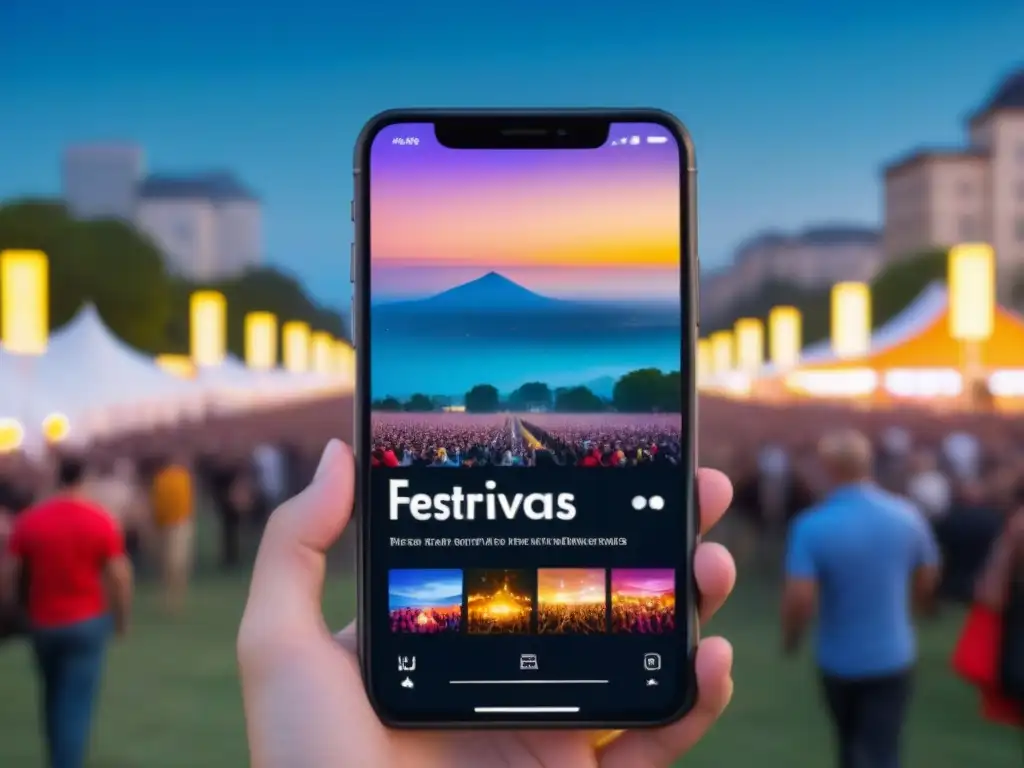 App de eventos vs Interfaz de app de eventos junto a festival nocturno