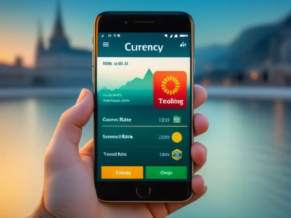 Interfaz elegante de app de conversión de moneda para viajeros