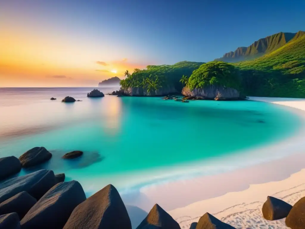 Paraíso virgen: Isla exótica en 8k Isla secreta con aguas turquesa, aves exóticas y atardecer dorado
