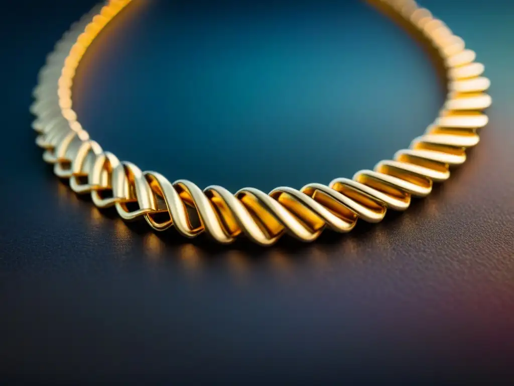 Una joyería de diseñadores locales: un collar de oro delicado y detallado, resaltando diseños intrincados con luz natural suave