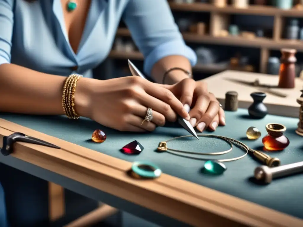 Un joyero local creando una pieza única con detalle y pasión en su taller, reflejando la artesanía de la joyería de diseñadores locales