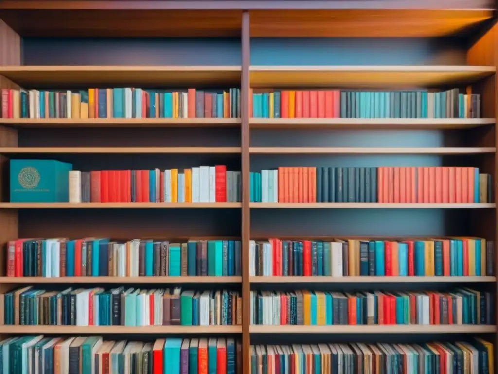 Un librero lleno de libros locales que transforman vidas, con colores vibrantes y autores diversos