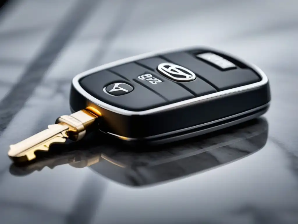 Key fob de lujo en mármol: elegancia y sofisticación para tus viajes Un llavero moderno y elegante sobre una encimera de mármol