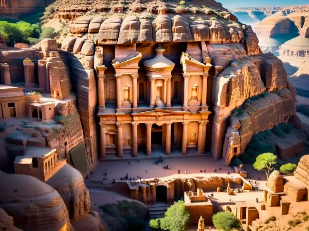 La majestuosa arquitectura de ciudades antiguas en Petra, bañada por la cálida luz del sol