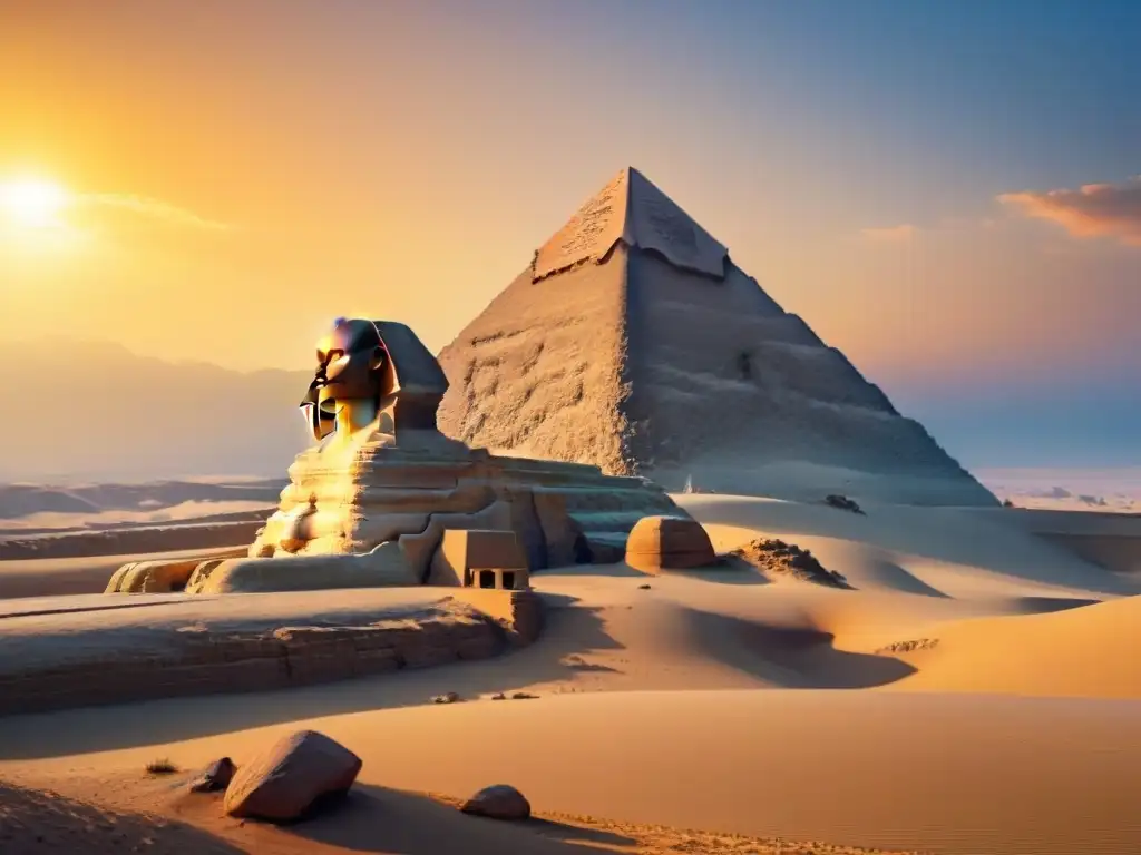 Majestuoso Sphinx de Giza al atardecer, evocando prácticas espirituales antiguas en Egipto