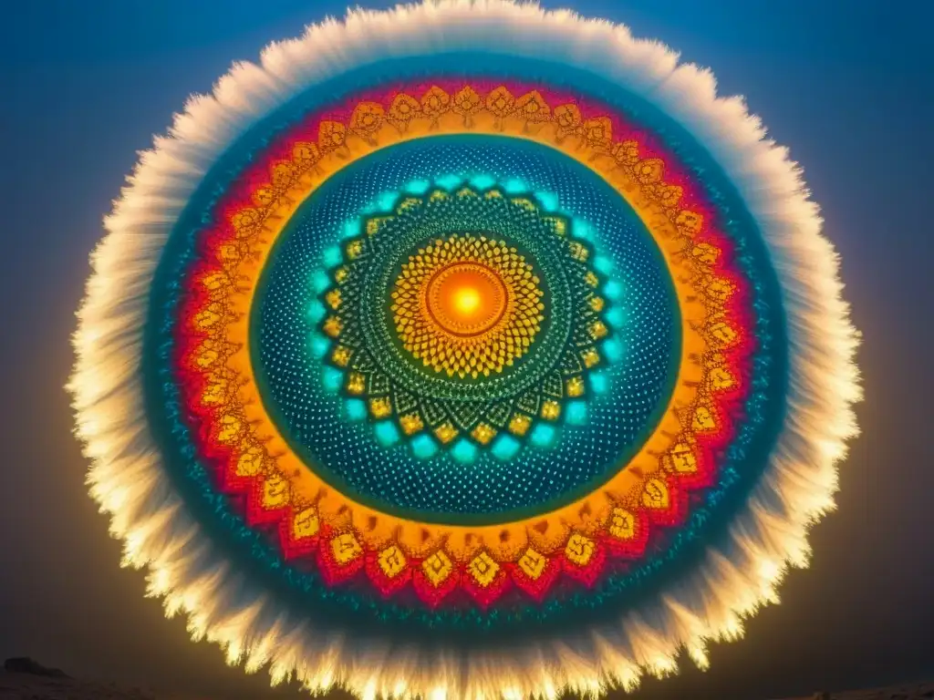 Experiencias culturales auténticas en un mandala vibrante Un mandala intrincado con vibrantes colores y detalles, simbolizando experiencias culturales auténticas en el turismo global