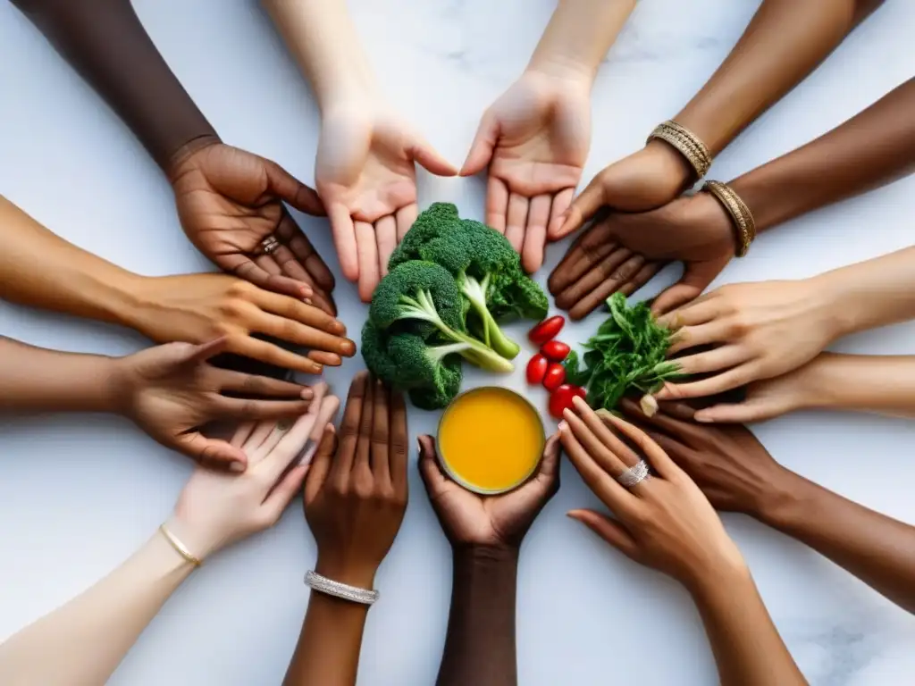 Unión culinaria: manos diversas preparando comida global Manos diversas unidas en preparación de comida, impacto religión gastronomía mundial