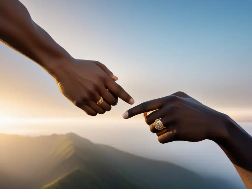 Dos manos de diferentes tonos de piel se extienden en gesto de conexión, simbolizando intercambios culturales auténticos en línea