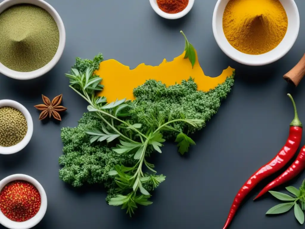 Mapa mundial de especias: sabores icónicos por continente Mapa del mundo ilustrado con especias y hierbas icónicas por continente