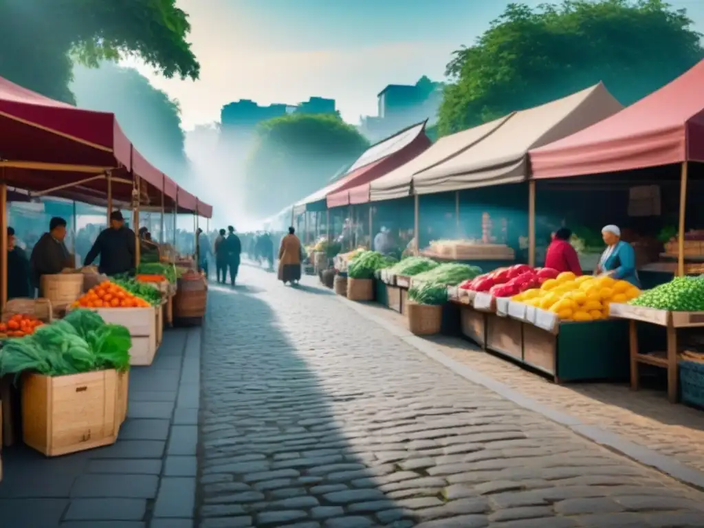 Un mercado local vibrante y colorido que refleja la conexión comunitaria y el impacto positivo del alojamiento en la comunidad local