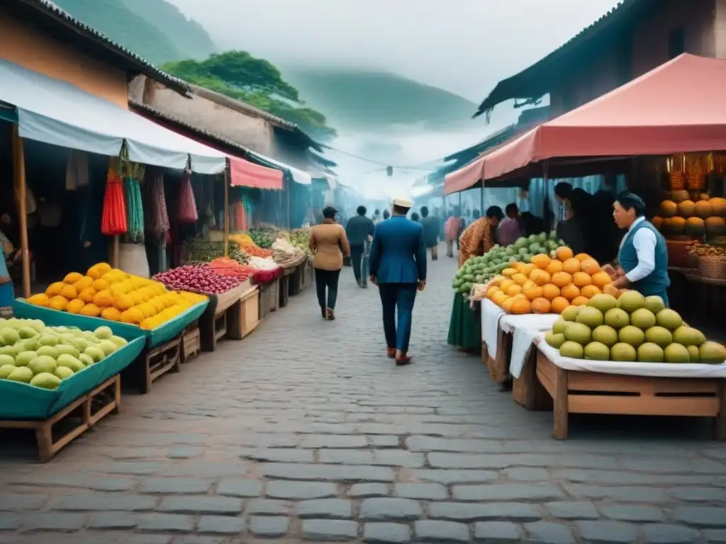 Un mercado vibrante en destino cultural, turistas y locales intercambiando experiencias