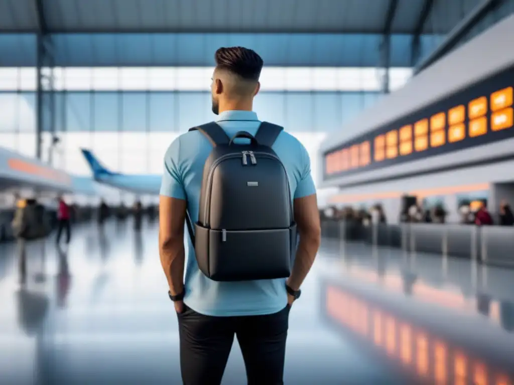 Un moderno equipaje de alta tecnología para viajes en un bullicioso aeropuerto