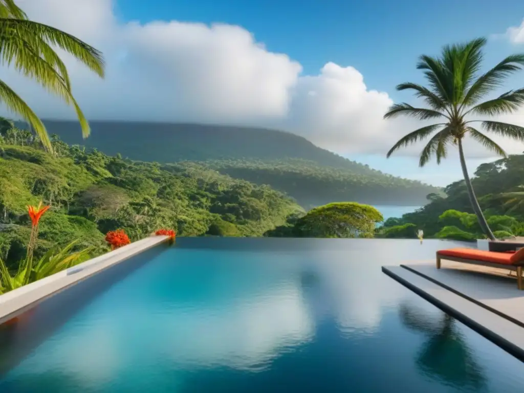 Un oasis de lujo y relajación en un homestay moderno en un entorno tropical exótico con vista al mar