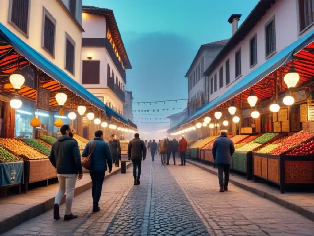 Una obra de arte turca vibrante y detallada en un bullicioso bazar, reflejando la cultura e historia de Turquía