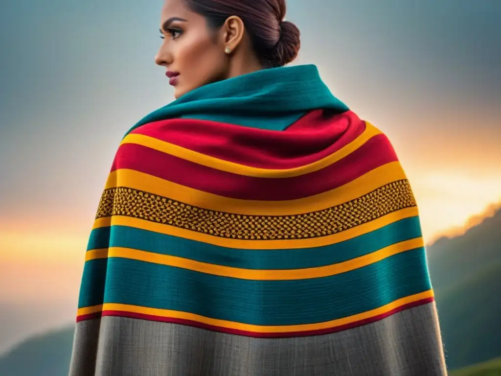 Textil artesanal: colores vibrantes y patrones tradicionales Obra textil intrincada con colores vibrantes y patrones tradicionales, simbolizando la preservación de la memoria cultural en proyectos textiles