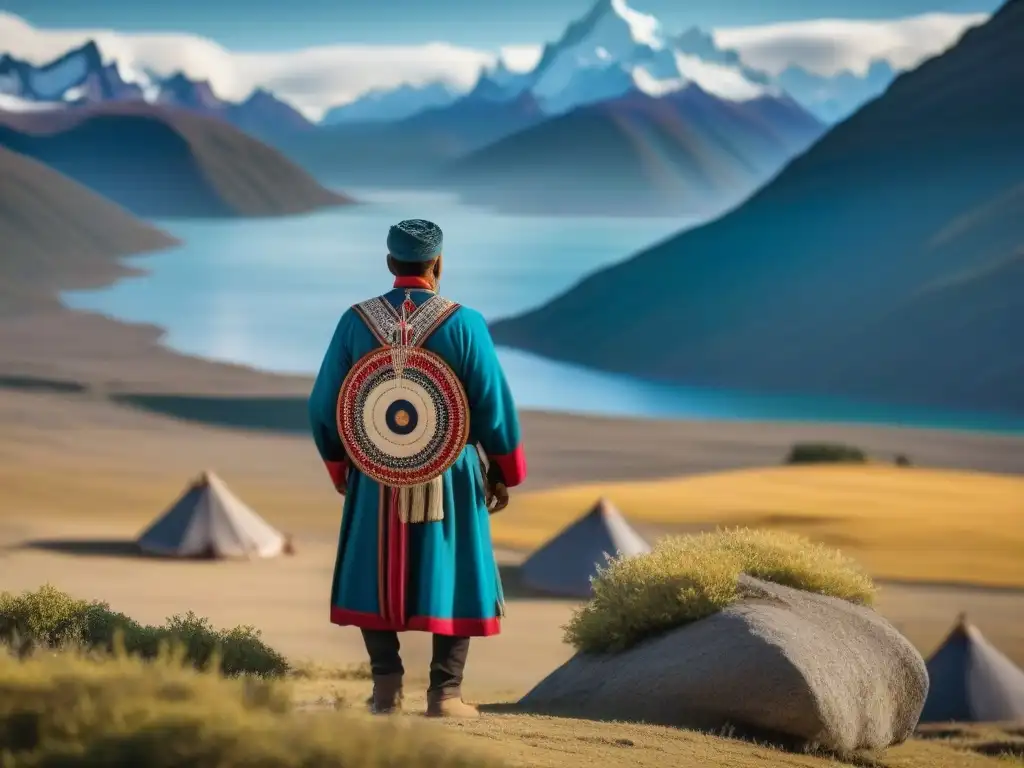 Una obra tradicional Tehuelche en un paisaje vibrante de Patagonia