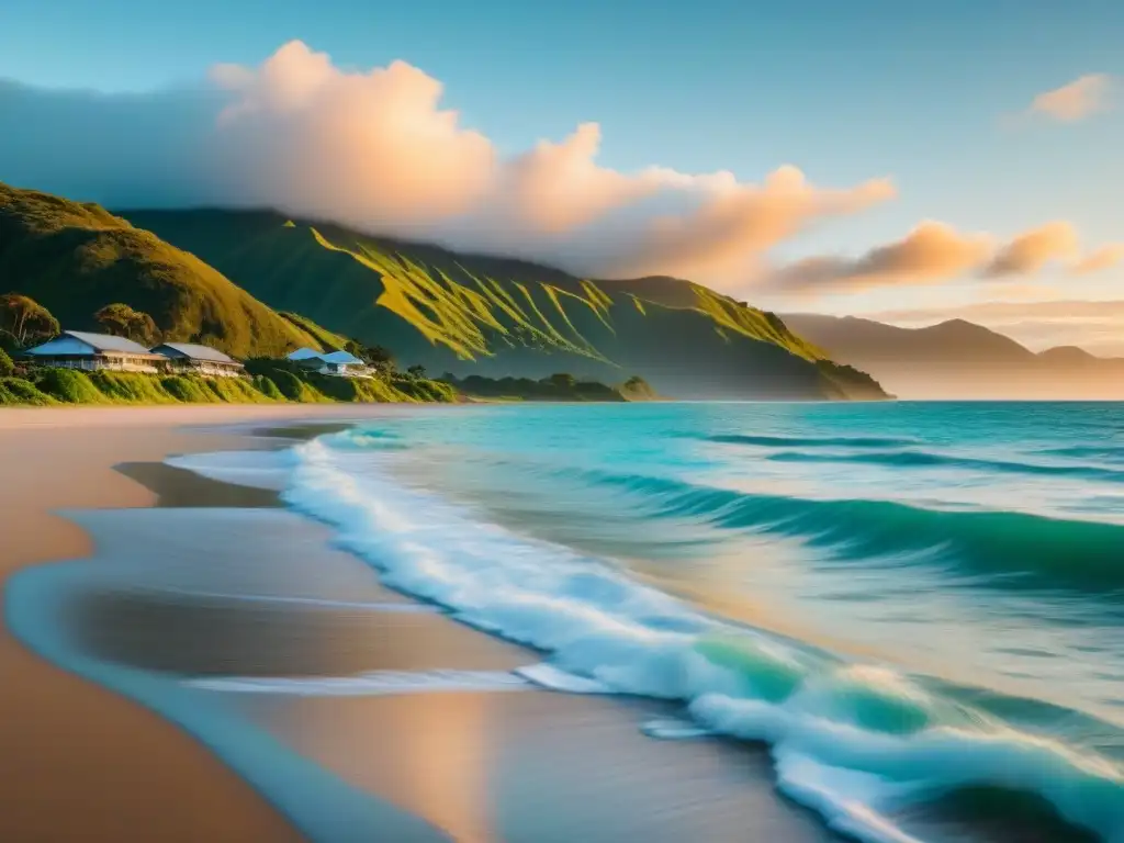 Despierta en Oceanía con una vista serena de un amanecer en la playa