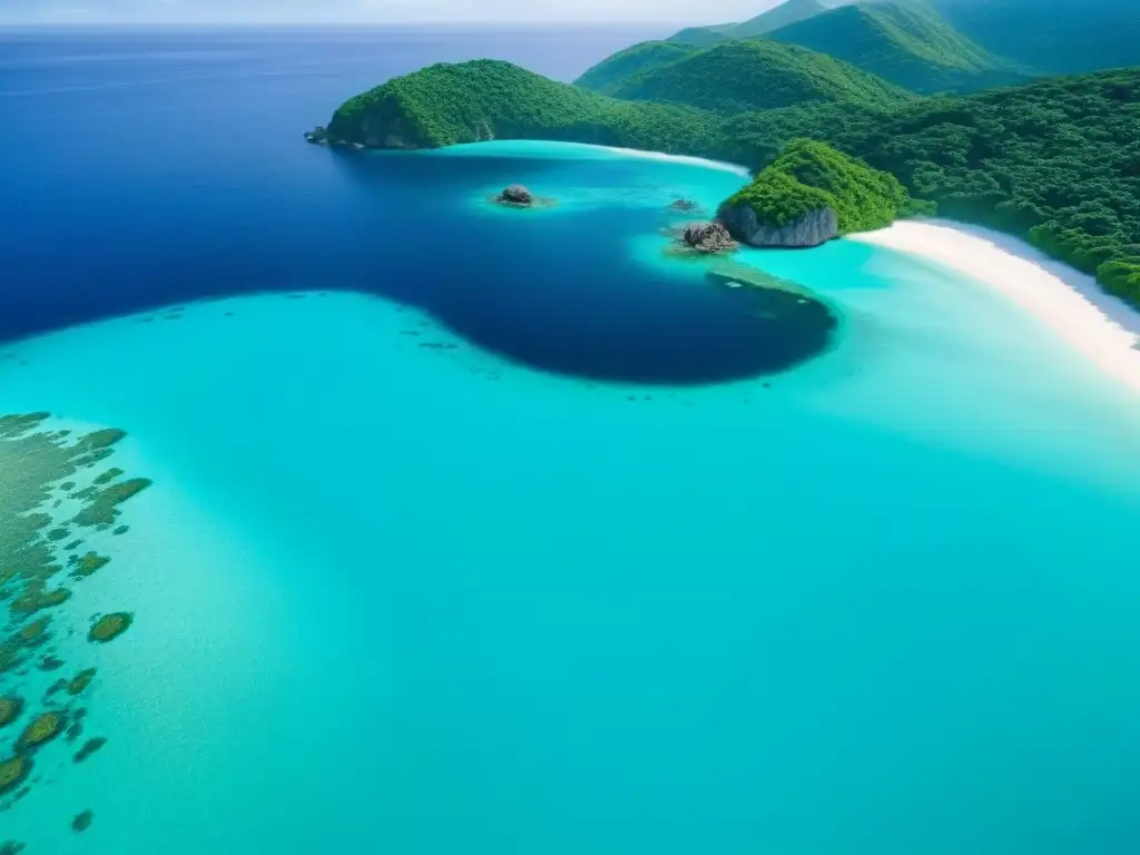 Paraíso secreto: isla remota de aguas cristalinas y vida marina vibrante Un paraíso secreto de isla rodeado por aguas turquesa cristalinas, con cuevas ocultas y vida marina vibrante