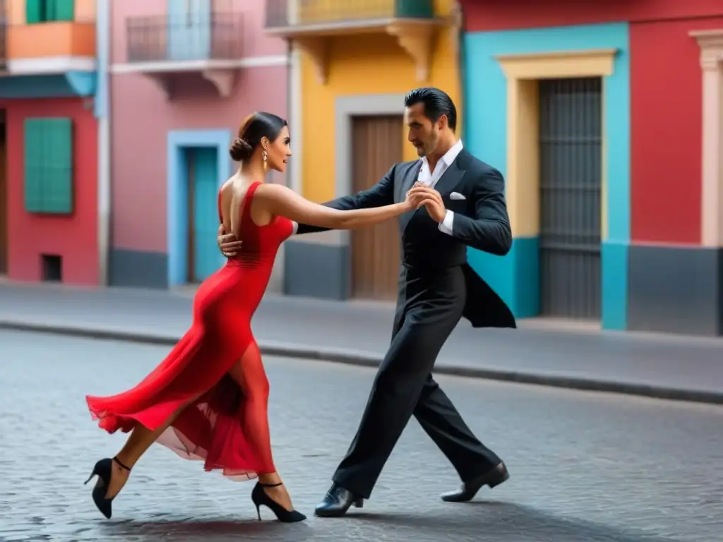 Una pareja bailando tango con pasión en las calles de Buenos Aires, Argentina