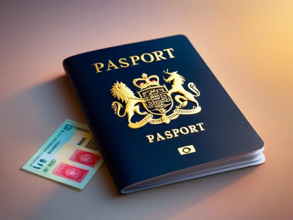 Passport ilustrado con sellos de culturas del mundo Un pasaporte repleto de sellos de monumentos culturales de todo el mundo, inspirando Finanzas de viaje cultural