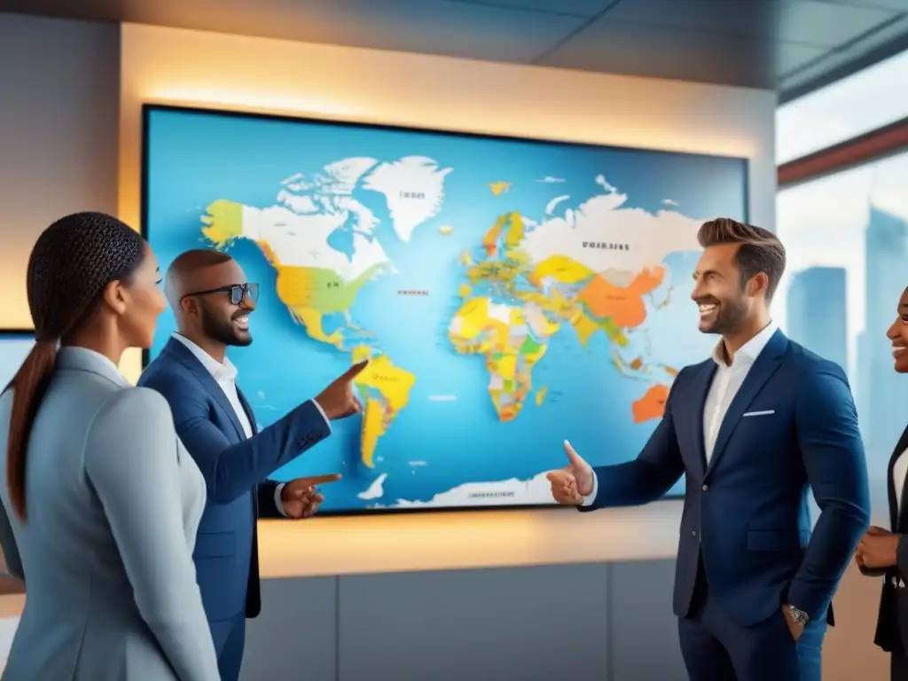 Profesionales globales colaboran en intercambio en mapa mundial