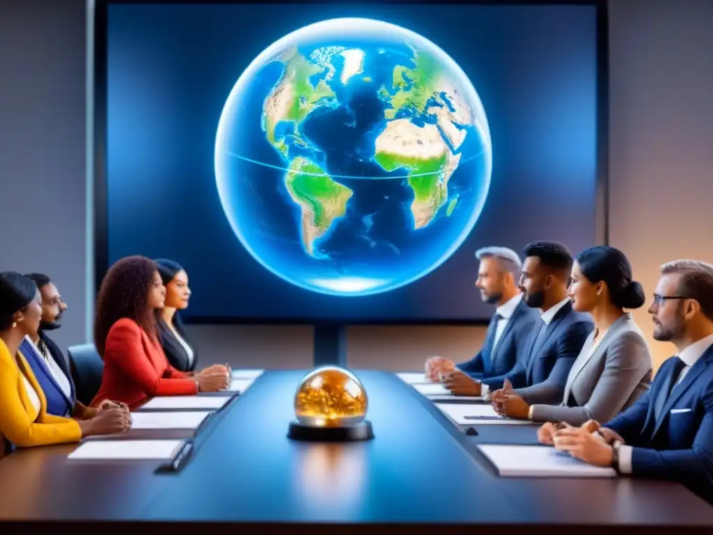Profesionales participando en reunión virtual global, fomentando preparación laboral en intercambios globales