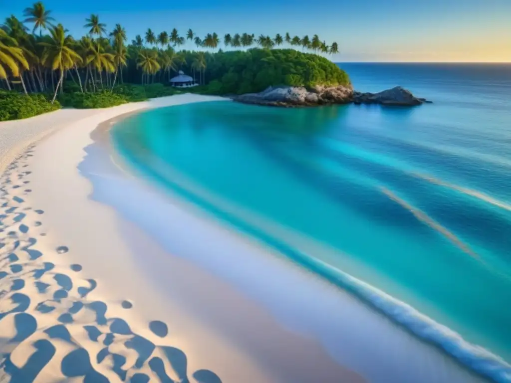 Paraíso tropical: Propiedad de lujo en playa exótica Inversión en propiedades en destinos exóticos: Playa paradisíaca con aguas turquesas, palmeras y lujosa propiedad frente al mar