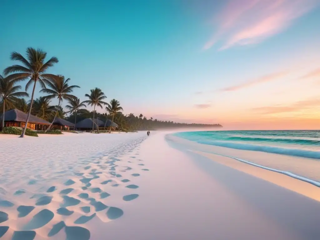 Inversión en propiedades en destinos exóticos: Playa al atardecer con aguas turquesas y palmeras