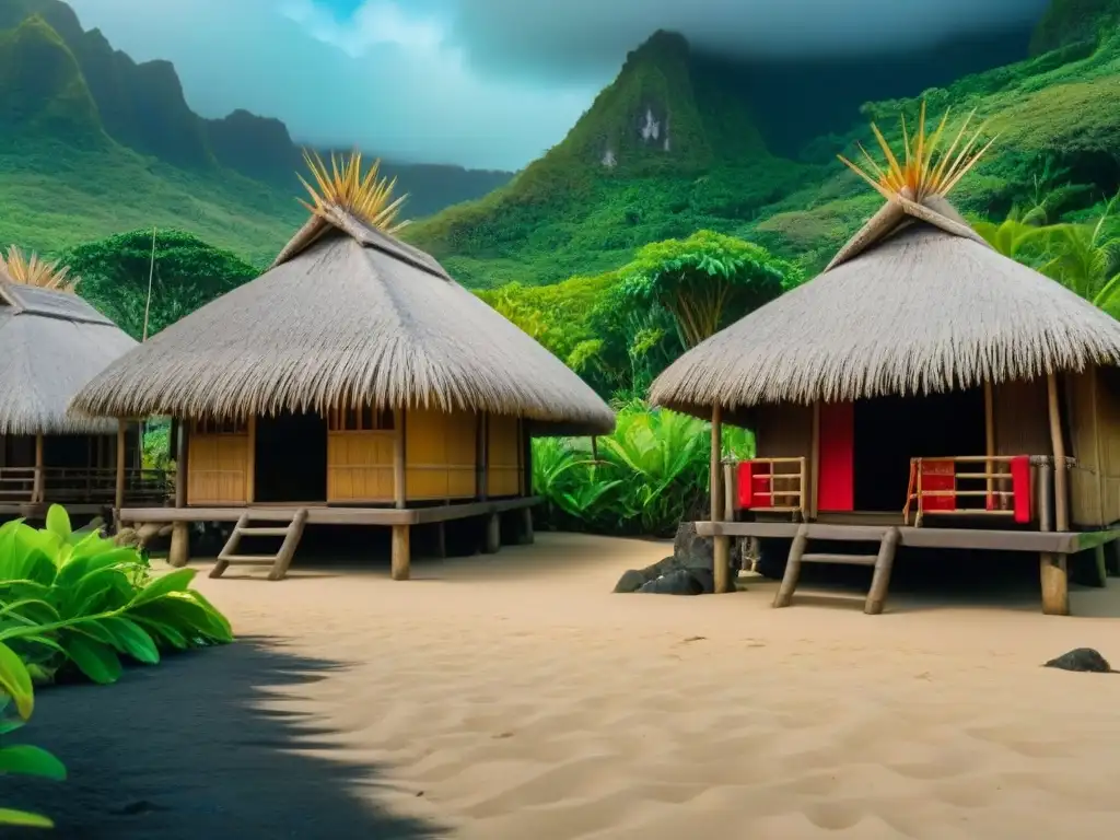 Escena tradicional de Chamorro en Guam: cultura, naturaleza y mar Un pueblo Chamorro tradicional en Guam, con homestays culturales y paisajes serenos