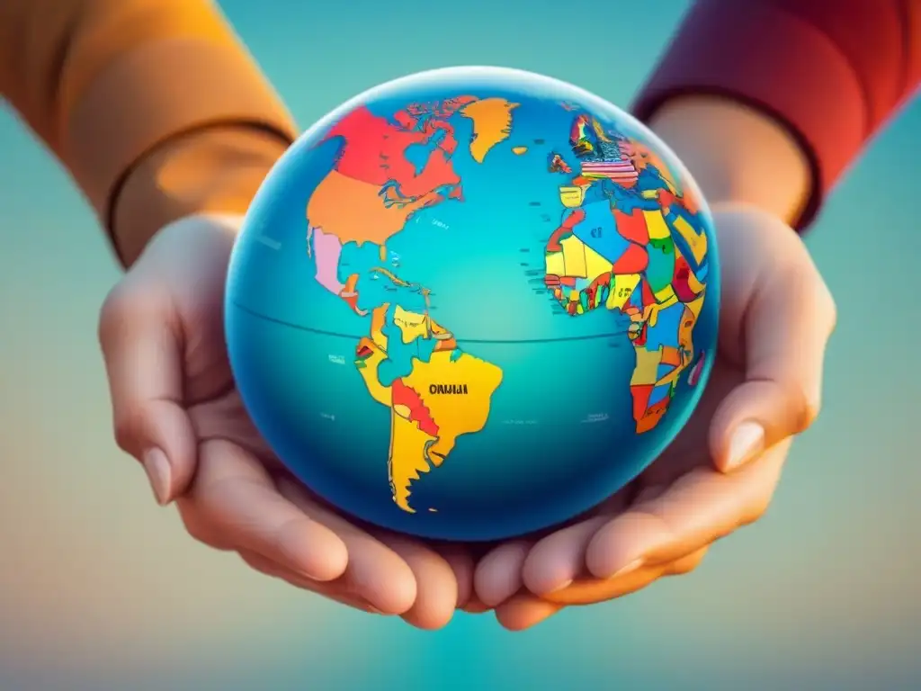 Un puente de cultura: manos unidas por la diversidad con símbolos globales