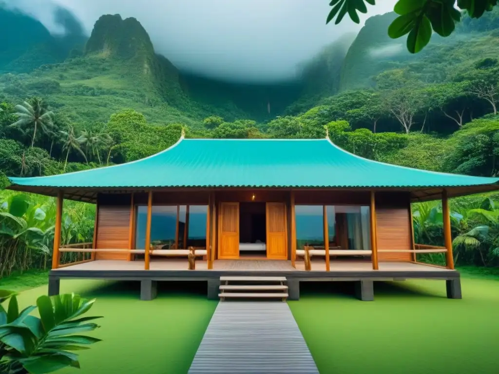 Refugio de madera en un paraíso tropical, con playa de ensueño y aguas turquesas