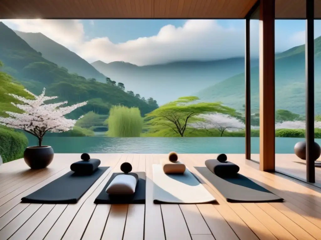 Retiro de bienestar espiritual de lujo en spa sereno con yoga al aire libre y vistas a la naturaleza