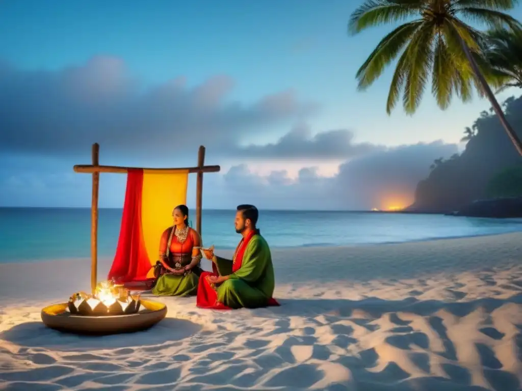 Una representación serena y minimalista de una ceremonia de bienvenida tradicional en Oceanía, con diversidad cultural en homestays Oceanía