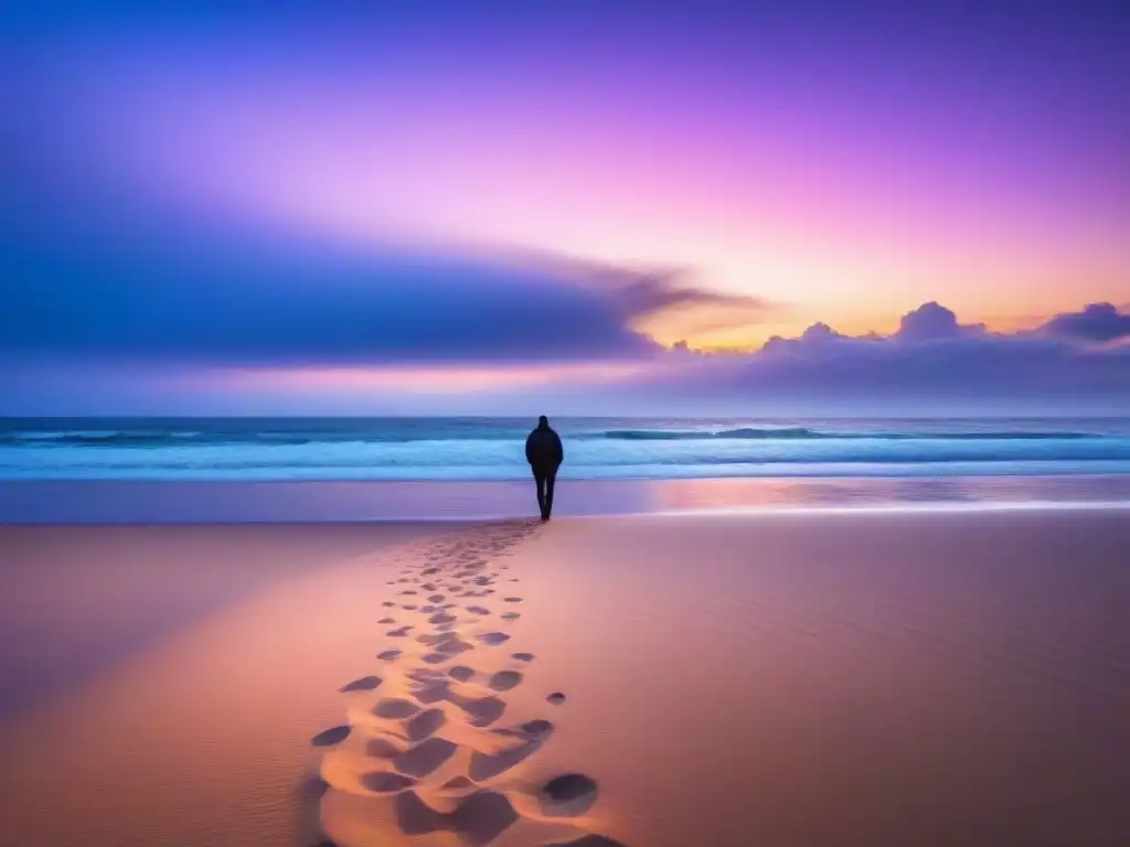 Un sereno atardecer en la playa con olas suaves y cielo pastel