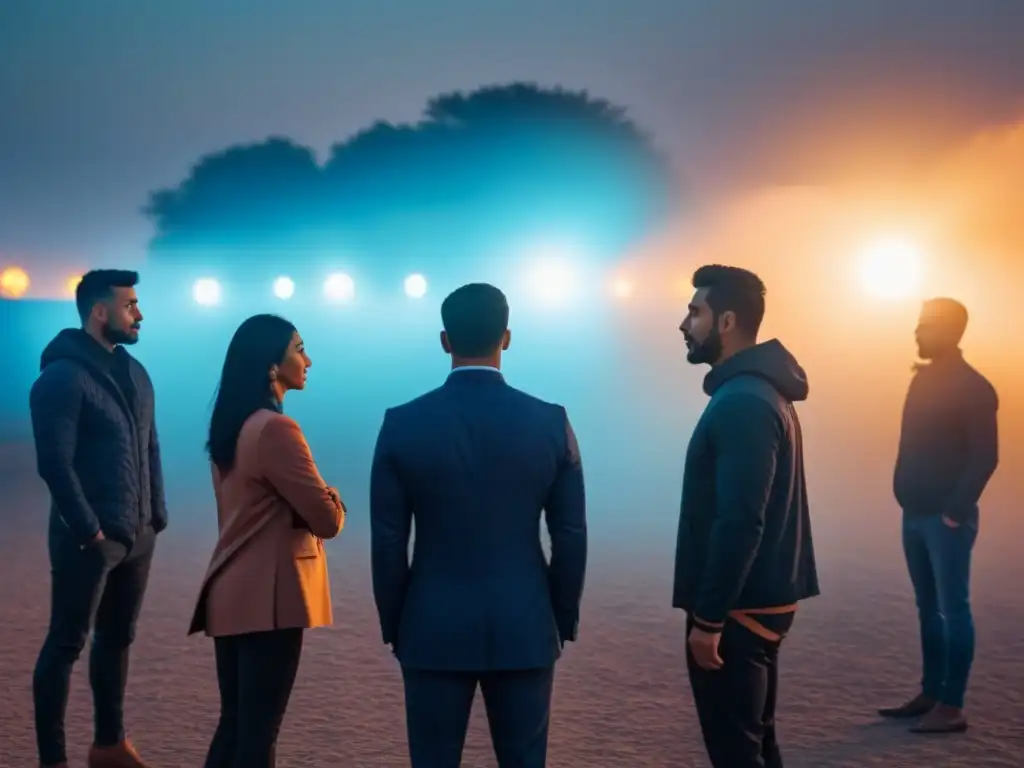 Conexión global: siluetas diversas en patrones geométricos Siluetas de diversas culturas en contacto visual, con patrones globales