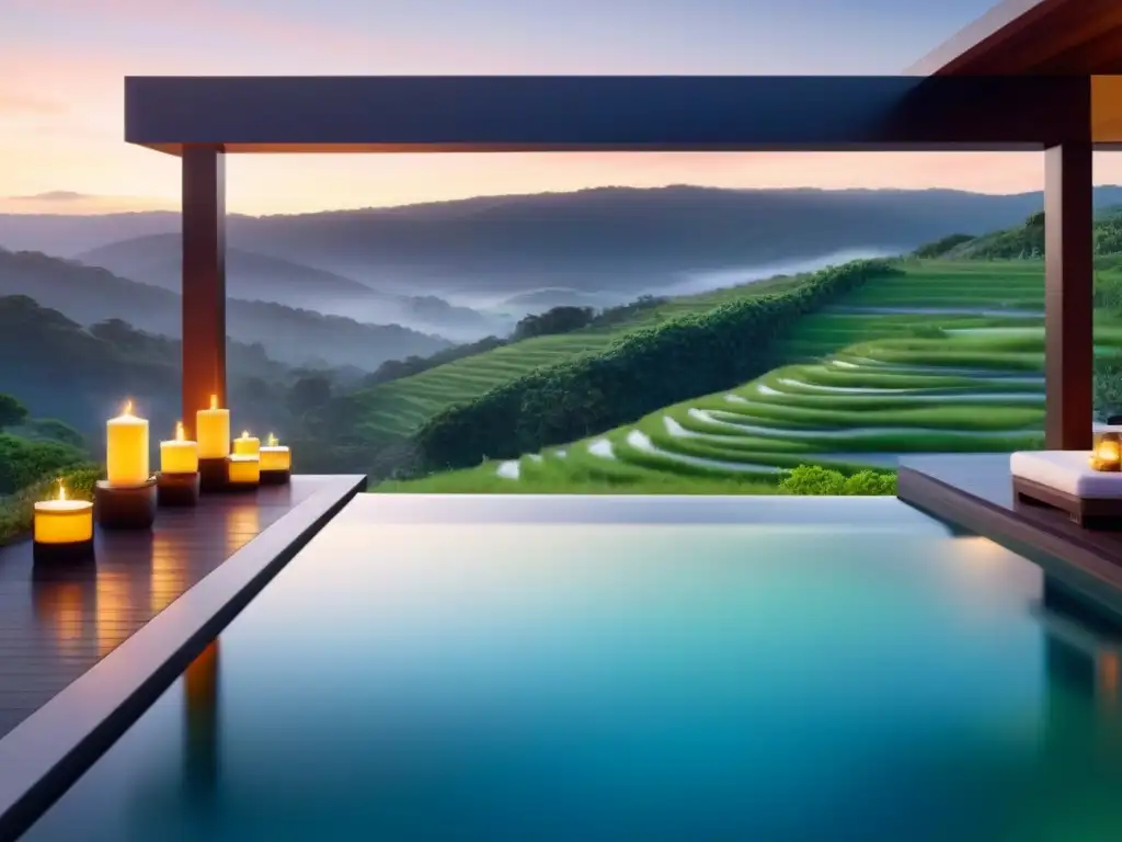 Un spa de lujo con vista al valle al atardecer