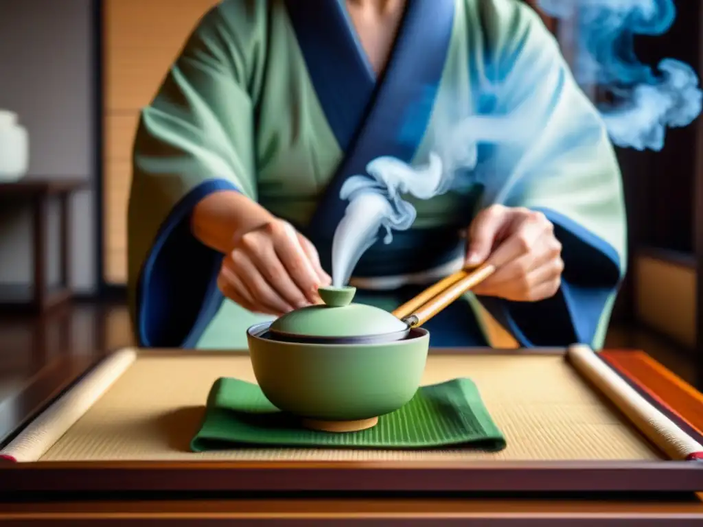 Exquisita ceremonia del té japonés: detalles y armonía Sumérgete en la vida japonesa con una imagen detallada de una ceremonia del té, donde la armonía y la elegancia se entrelazan