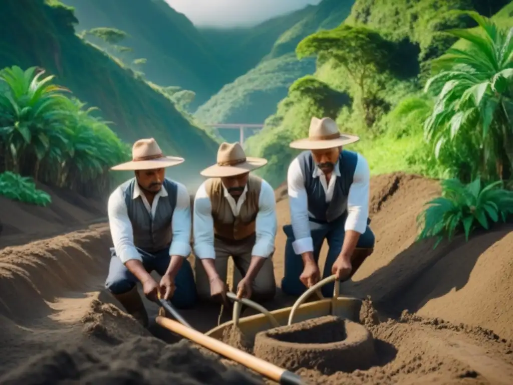 Trabajadores indígenas excavando el Canal de Panamá en los años 1900, destacando la historia y diversidad cultural