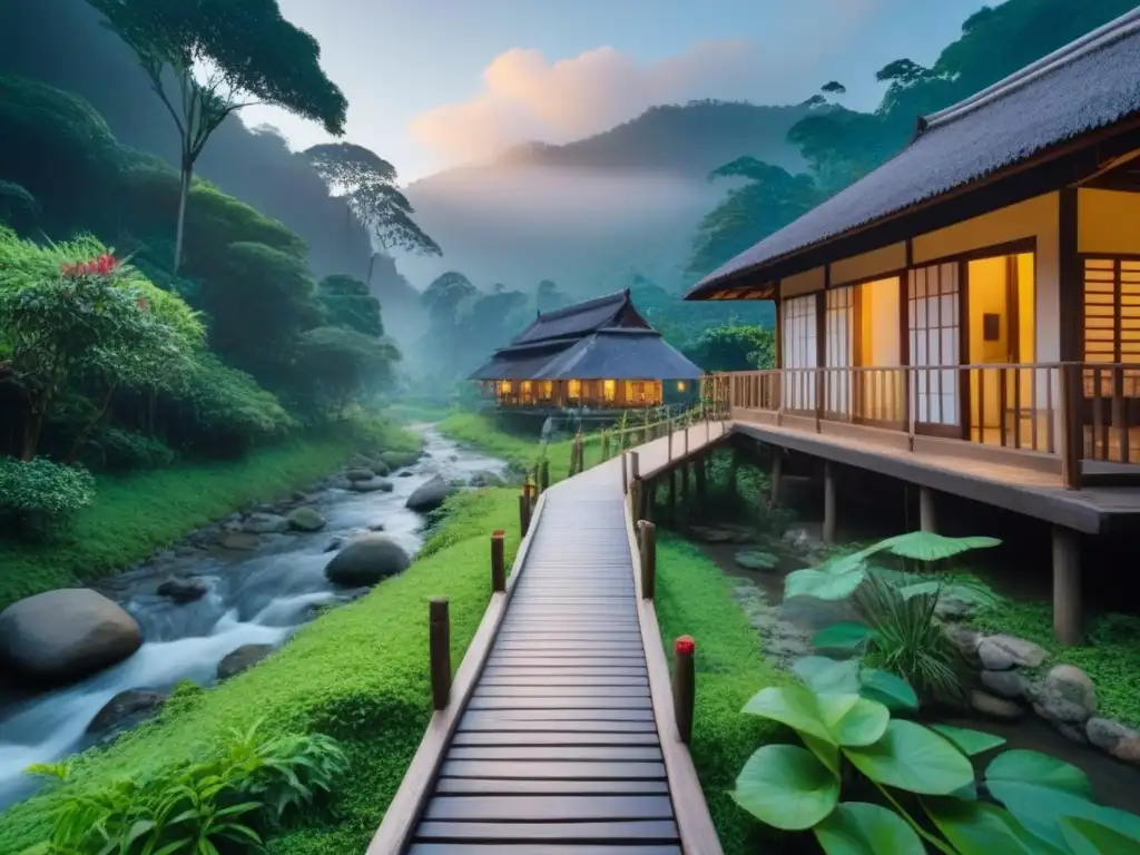 Un homestay tradicional en un bosque, con arte local y naturaleza exuberante