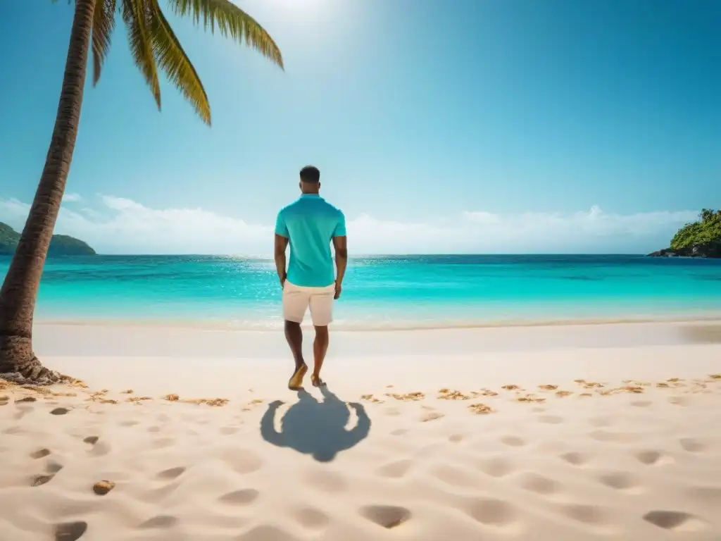 Un viajero solitario contempla la playa desierta de una isla remota