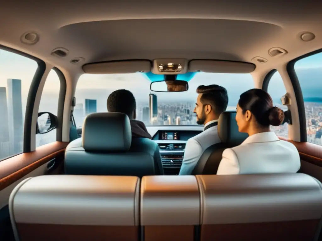 Aventura multicultural en viaje compartido Viajeros de diferentes culturas comparten historias y experiencias en un moderno vehículo de transporte compartido