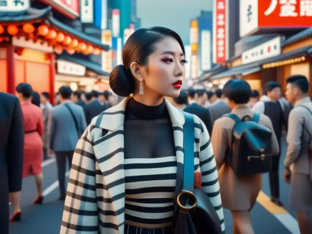 Vibrante calle de Tokio con subculturas juveniles fusionando tradición y modernidad