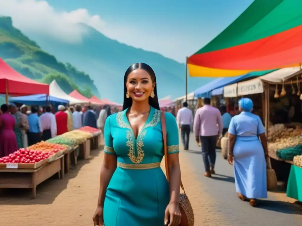 Un vibrante mercado lleno de artesanías y comida tradicional, locales guían turistas
