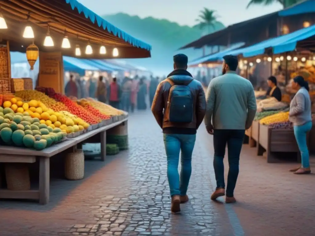 Mercado tropical: Mosaico vibrante de un bullicioso mercado exótico Vibrante mosaico de mercado tropical exótico, reflejando la riqueza cultural