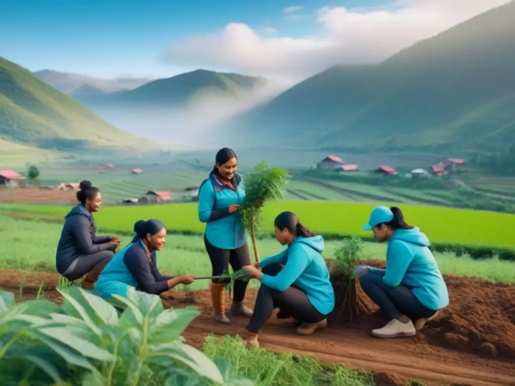 Voluntariado internacional: impacto en comunidades remotas Voluntariado internacional en comunidades remotas: Grupo diverso colaborando en una comunidad remota, simbolizando impacto a largo plazo